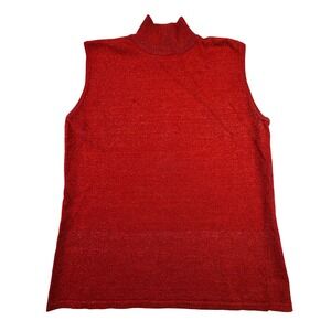 Como Sweater Women's Medium Sparkly Red Sleeveless Turtleneck‎ Glitter Metallic
